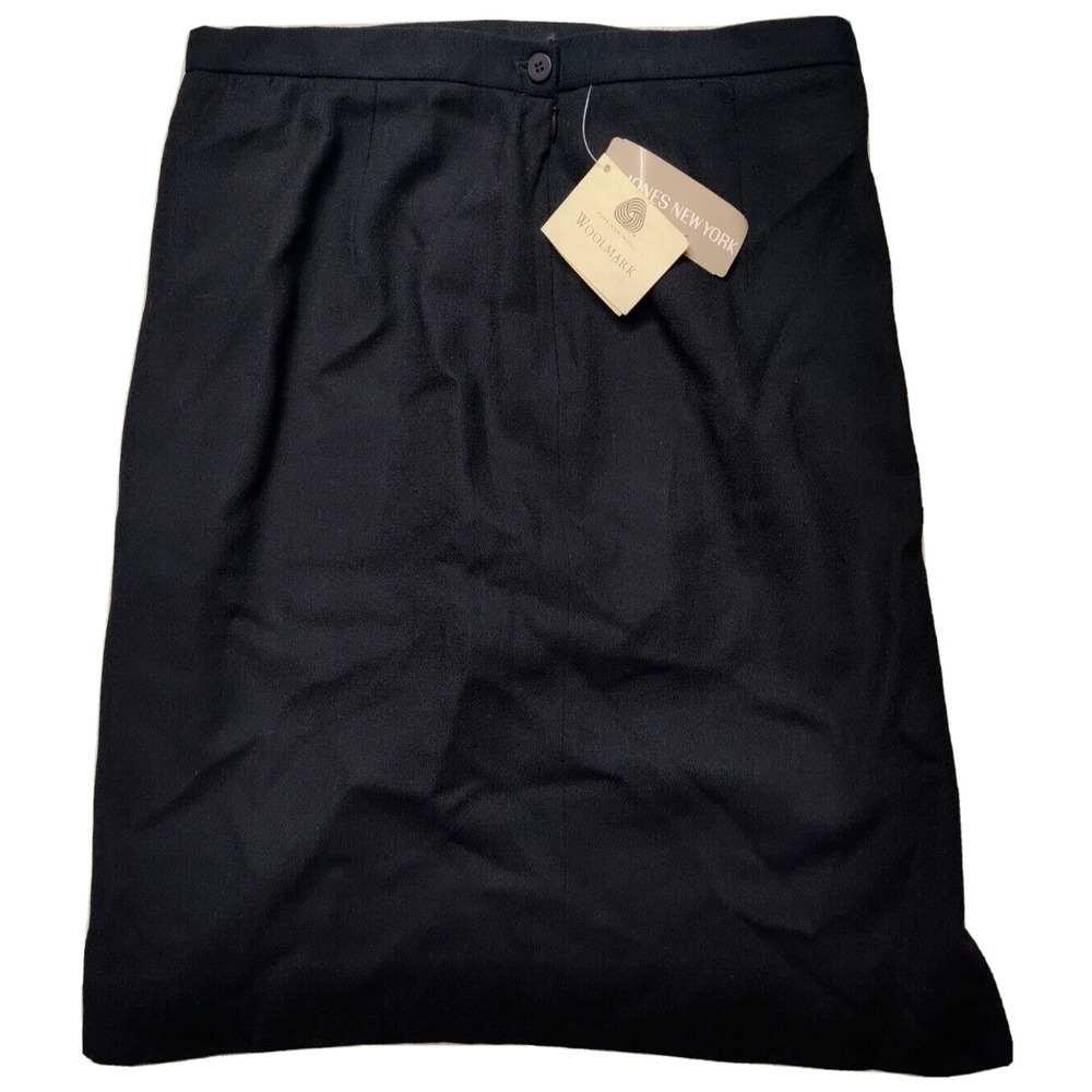 VTG JONES NEW YORK WOOLMARK Women 12 Black 100% Pure Wool Skirt Made In USA NEW